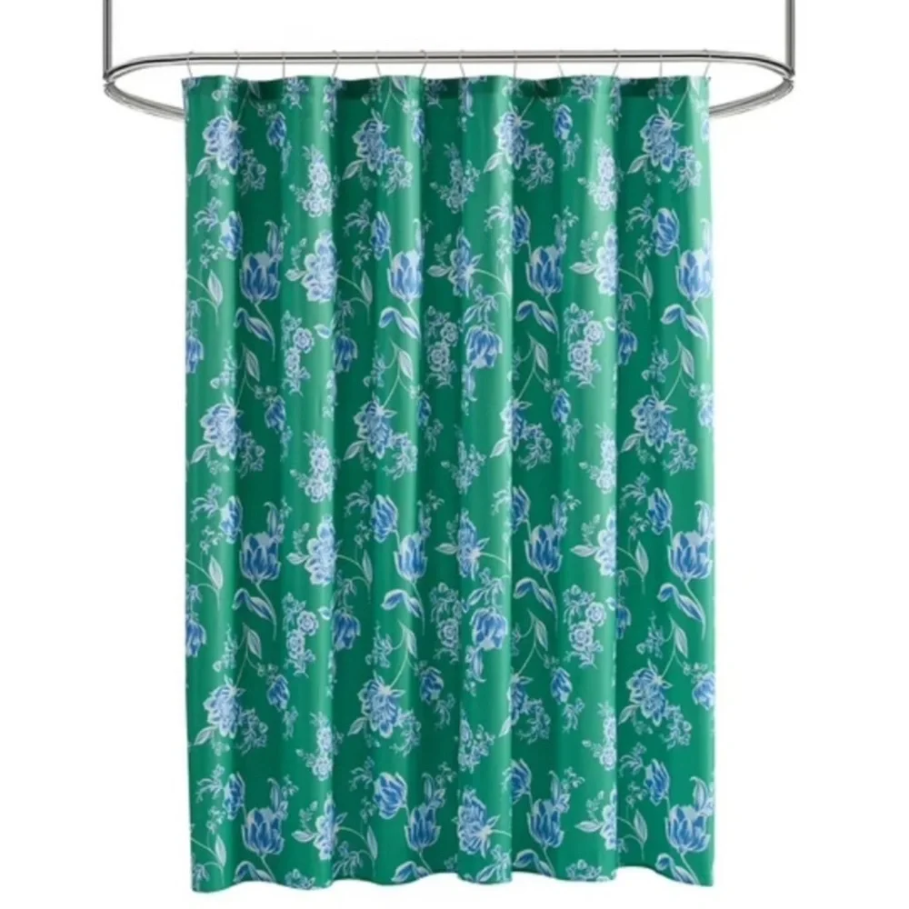 Draper James 15-Piece Bath Set, Green Shower Curtain, Soap Dispenser, Tumbler